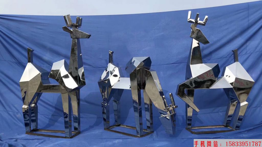 不锈钢切面鹿雕塑，抽象鹿雕塑，园林鹿雕塑6