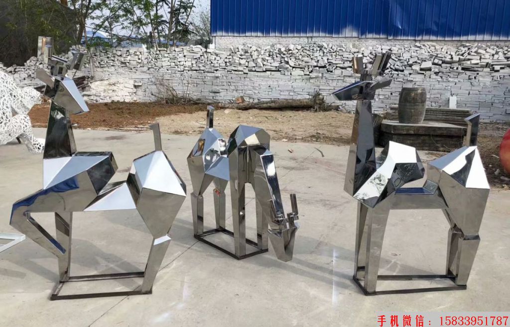 不锈钢切面鹿雕塑,抽象鹿雕塑,园林鹿雕塑7