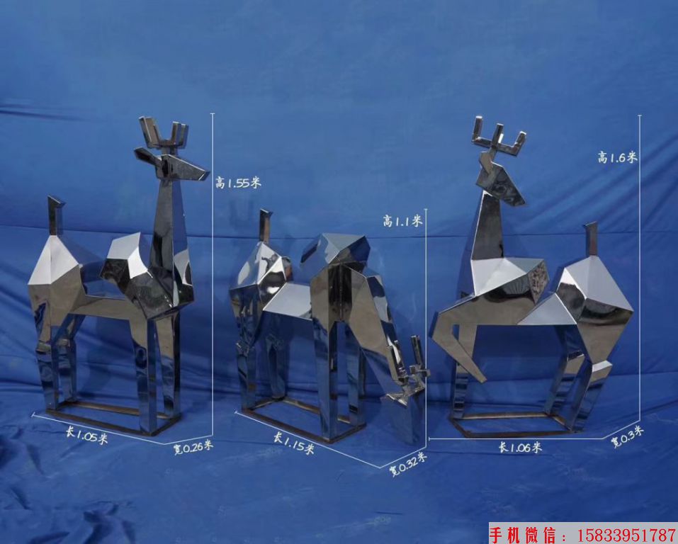 不锈钢切面鹿雕塑,抽象鹿雕塑,园林鹿雕塑8
